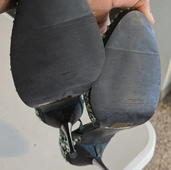 Marichi Mani Heels 8.5 Women Green Metallic Rhinestone Stiletto Party Bridal - Picture 14 of 15